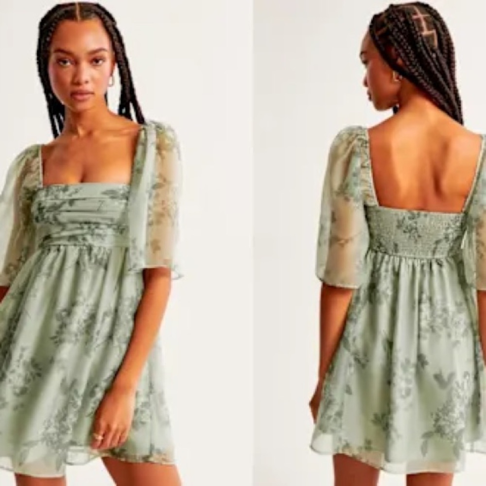 NWT Abercrombie & Fitch Emerson Angel Sleeve Mini Dress (Sage)